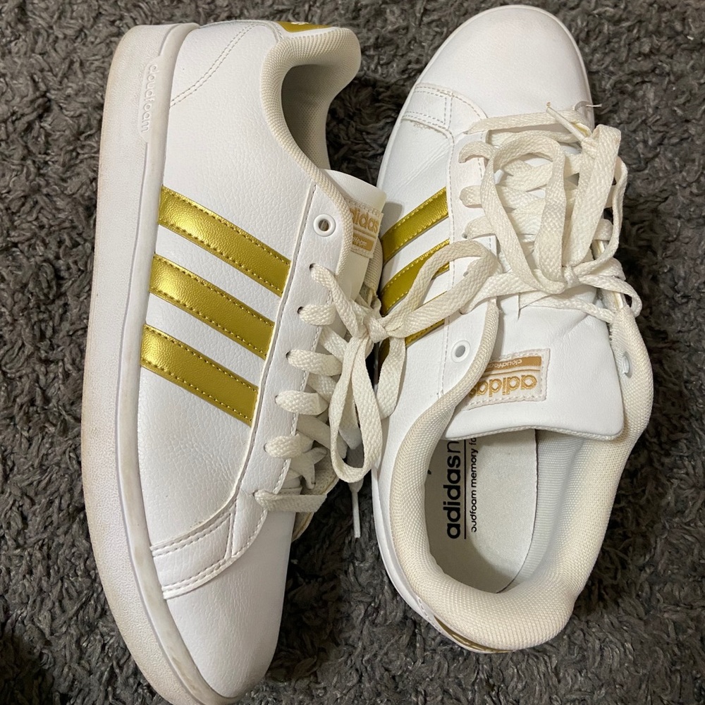 White and gold Adidas sneakers size 9.5